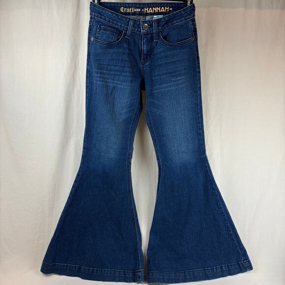 Cruel Girl Hannah Super Flare Bell Bottom Dark Wash Boho Denim Blue Jeans Sz 26 - Picture 1 of 12
